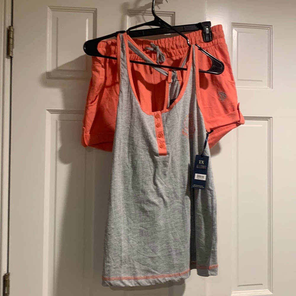Gray and Coral Women’s Plus US Polo Assn Casual Two Piece Set New With Tags